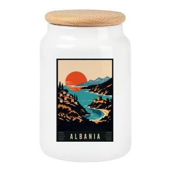 Discover Beach Alps and Historic Cities of Albania - Cookie Jar with Wooden Lid - white - Front