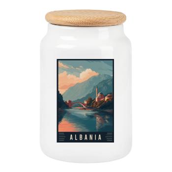 Explore Beach Alps and Historic Cities of Albania - Cookie Jar with Wooden Lid - white - Front