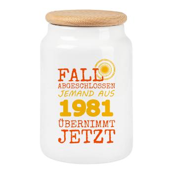 abgeschlossen 1981 - Keksdose mit Holzdeckel - Weiß - Vorne