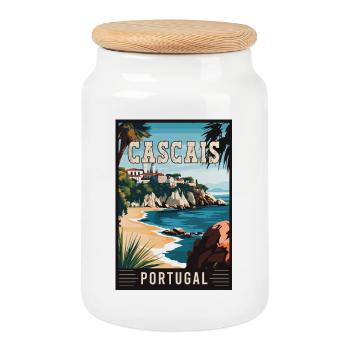 Erleben Sie die Küstenschönheit von Cascais in Portugal - Keksdose mit Holzdeckel - Weiß - Vorne