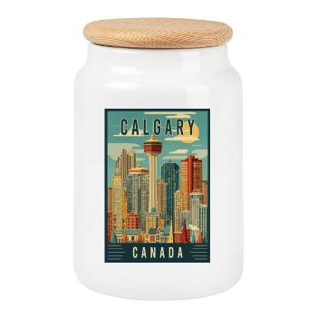 Explore Scenic Urban Scene of Calgary in Canada - Cookie Jar with Wooden Lid - white - Front