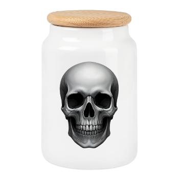 Skull Skull Realistic Tattoo Style Design - Cookie Jar with Wooden Lid - white - Front