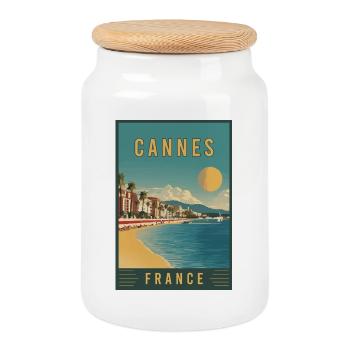 Experience French Riviera and Cannes in France - Cookie Jar with Wooden Lid - white - Front