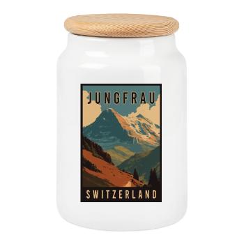 Discover Swiss Landscape Jungfrau in Switzerland - Cookie Jar with Wooden Lid - white - Front