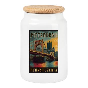 Experience Skyline of Pittsburgh in Pennsylvania - Cookie Jar with Wooden Lid - white - Front