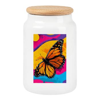 papillon - Boîte à biscuits avec couvercle en bois - blanc - Devant