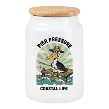Pelican Fisherman Pier Pressure Coastal - Cookie Jar with Wooden Lid - white - Front