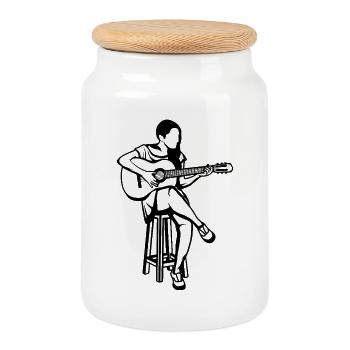 Guitar Girl - Boîte à biscuits avec couvercle en bois - blanc - Devant