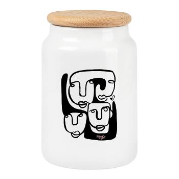 Nächtliches Rosé-Logo auf Schwarz - Keksdose mit Holzdeckel - Weiß - Vorne