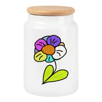 Fleurs rétro vintage des années 80 - Boîte à biscuits avec couvercle en bois - blanc - Devant