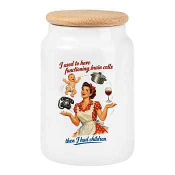 Retro Pin-Up Mama Humor – Multitasking Chaos - Keksdose mit Holzdeckel - Weiß - Vorne
