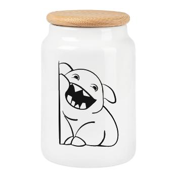 Petit monstre mignon - Boîte à biscuits avec couvercle en bois - blanc - Devant