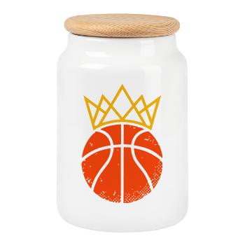 Conception du look du roi et reine du basket-ball - Boîte à biscuits avec couvercle en bois - blanc - Devant