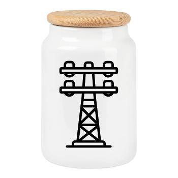 power pole - Cookie Jar with Wooden Lid - white - Front