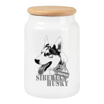 Siberian Husky Monochrome Print 100% Original - Keksdose mit Holzdeckel - Weiß - Vorne