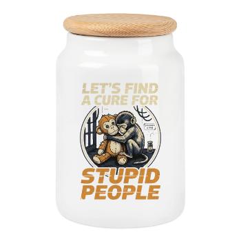 Trouvons un remède pour les gens stupides Monkey Punch - Boîte à biscuits avec couvercle en bois - blanc - Devant