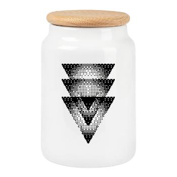 triangles design - Cookie Jar with Wooden Lid - white - Front