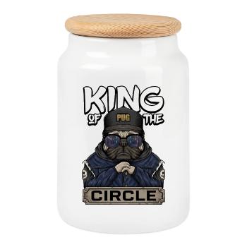 King of the Circle Cooler Pug - Cookie Jar with Wooden Lid - white - Front