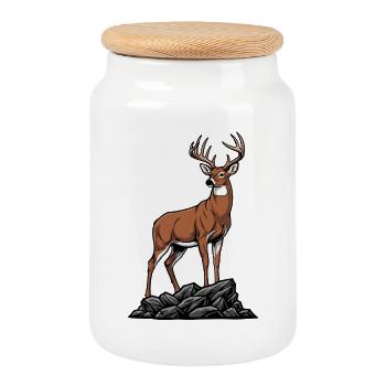 White-tailed Deer Majestic Wild Nature - Cookie Jar with Wooden Lid - white - Front