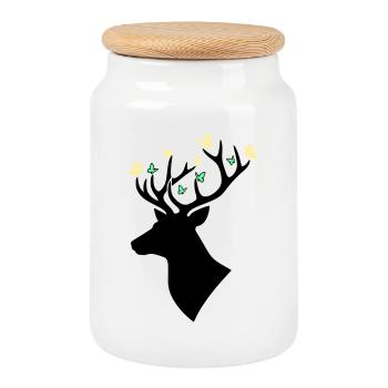 Deer Head Butterfly Multicolored - Cookie Jar with Wooden Lid - white - Front
