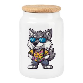 Wolf Comic Vacation - Cookie Jar with Wooden Lid - white - Front