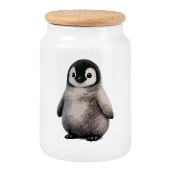 Soft Penguin Chick Illustration - Cookie Jar with Wooden Lid - white - Front