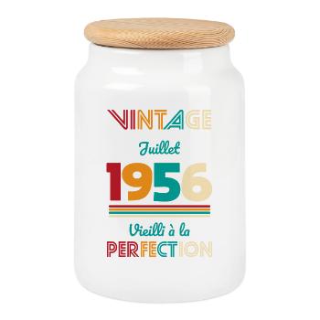 Anniversaire 70 ans - Vintage - Juillet 1956 - Boîte à biscuits avec couvercle en bois - blanc - Devant