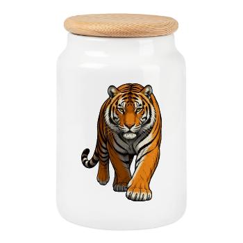 Tiger Illustration - Keksdose mit Holzdeckel - Weiß - Vorne