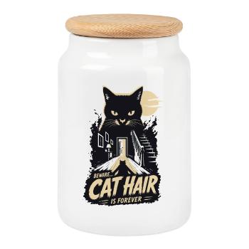 Beware Cat Hair Forever - Keksdose mit Holzdeckel - Weiß - Vorne