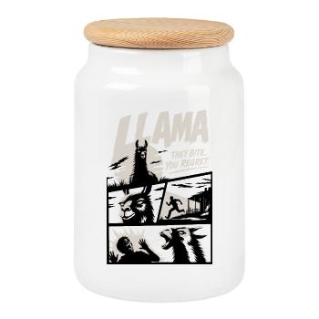 The Llamas Are Coming Horror Art - Cookie Jar with Wooden Lid - white - Front