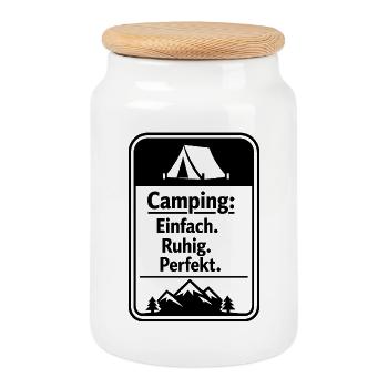 Camping - Keksdose mit Holzdeckel - Weiß - Vorne