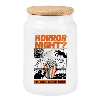 Horror Night Popcorn Design - Cookie Jar with Wooden Lid - white - Front