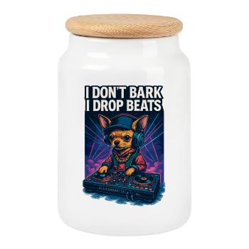 Chihuahua DJ: I Don't Bark, I Drop Beats Design - Cookie Jar with Wooden Lid - white - Front