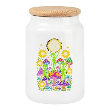 Extraterrestres au clair de lune de la forêt de champignons - Boîte à biscuits avec couvercle en bois - blanc - Devant