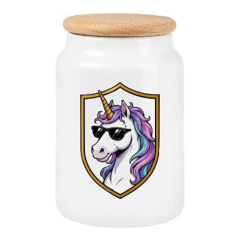 Sunglasses Unicorn Shield - Cookie Jar with Wooden Lid - white - Front