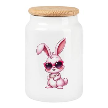 Lapin - Boîte à biscuits avec couvercle en bois - blanc - Devant