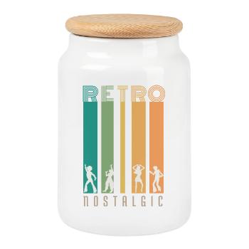 Retro Barres et Silhouettes Nostalgie - Boîte à biscuits avec couvercle en bois - blanc - Devant