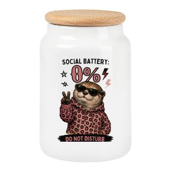 Otter in Leopard Hoodie: Do Not Disturb - Cookie Jar with Wooden Lid - white - Front