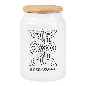 Je sais - Observateur symbolique abstrait - Boîte à biscuits avec couvercle en bois - blanc - Devant