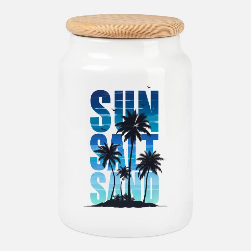 Sun Salt Sand – Design Tropical Été - Boîte à biscuits avec couvercle en bois - blanc
