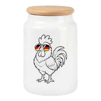 German flag rooster German Germany chickens - Cookie Jar with Wooden Lid - white - Front