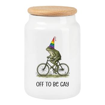 LGBTQ Pride Month - Funny Frog Off to Be Gay - Cookie Jar with Wooden Lid - white - Front