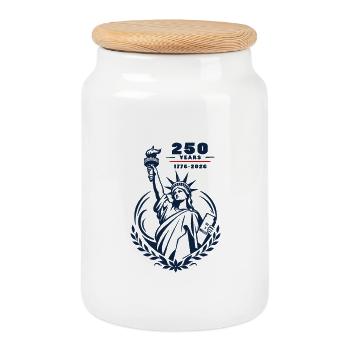 Emblème de la Liberté 250 ans - Boîte à biscuits avec couvercle en bois - blanc - Devant