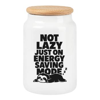 Not Lazy Just Energy Saving - Cookie Jar with Wooden Lid - white - Front