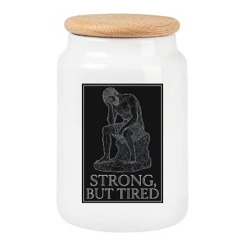 Strong But Tired - Cookie Jar with Wooden Lid - white - Front