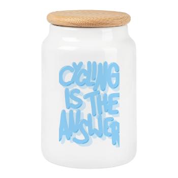Cycling_is_the_answer_babyblau - Keksdose mit Holzdeckel - Weiß - Vorne