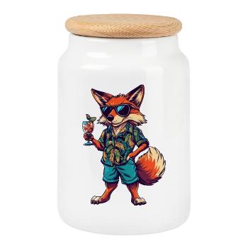 Fuchs Comic Sommer - Keksdose mit Holzdeckel - Weiß - Vorne