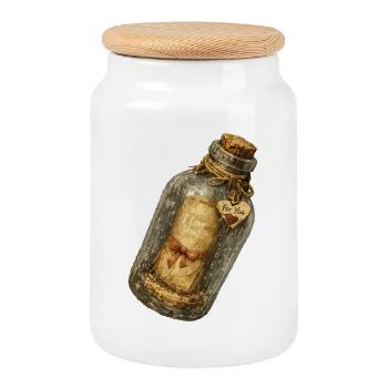 Message vintage dans une bouteille - Boîte à biscuits avec couvercle en bois - blanc - Devant