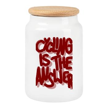 Cycling is the answer weinrot - Keksdose mit Holzdeckel - Weiß - Vorne