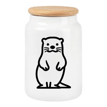otter - Cookie Jar with Wooden Lid - white - Front